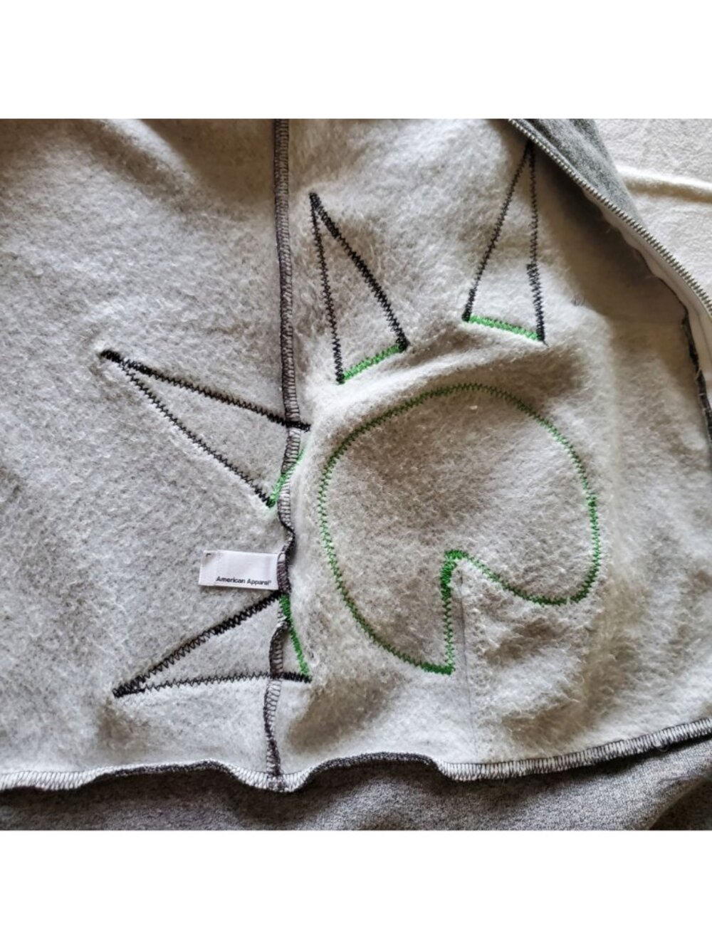 American Apparel Gray Zip Hoodie Burlap Sunburst Sun Ray Patchwork Size L Large - Picture 8 of 12